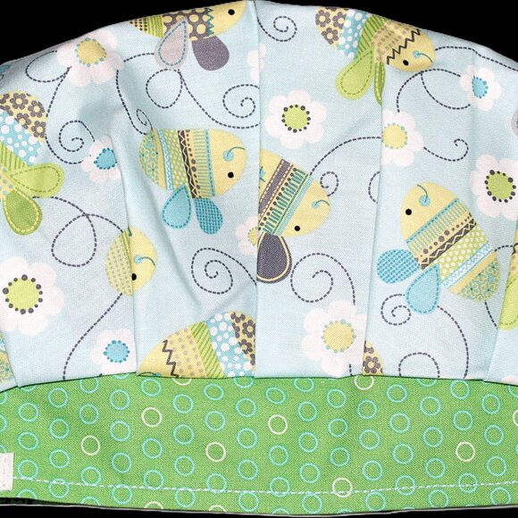 New Bouffant Scrub Cap Baby Bees, Handmade - Green dots - Picture 3 of 8